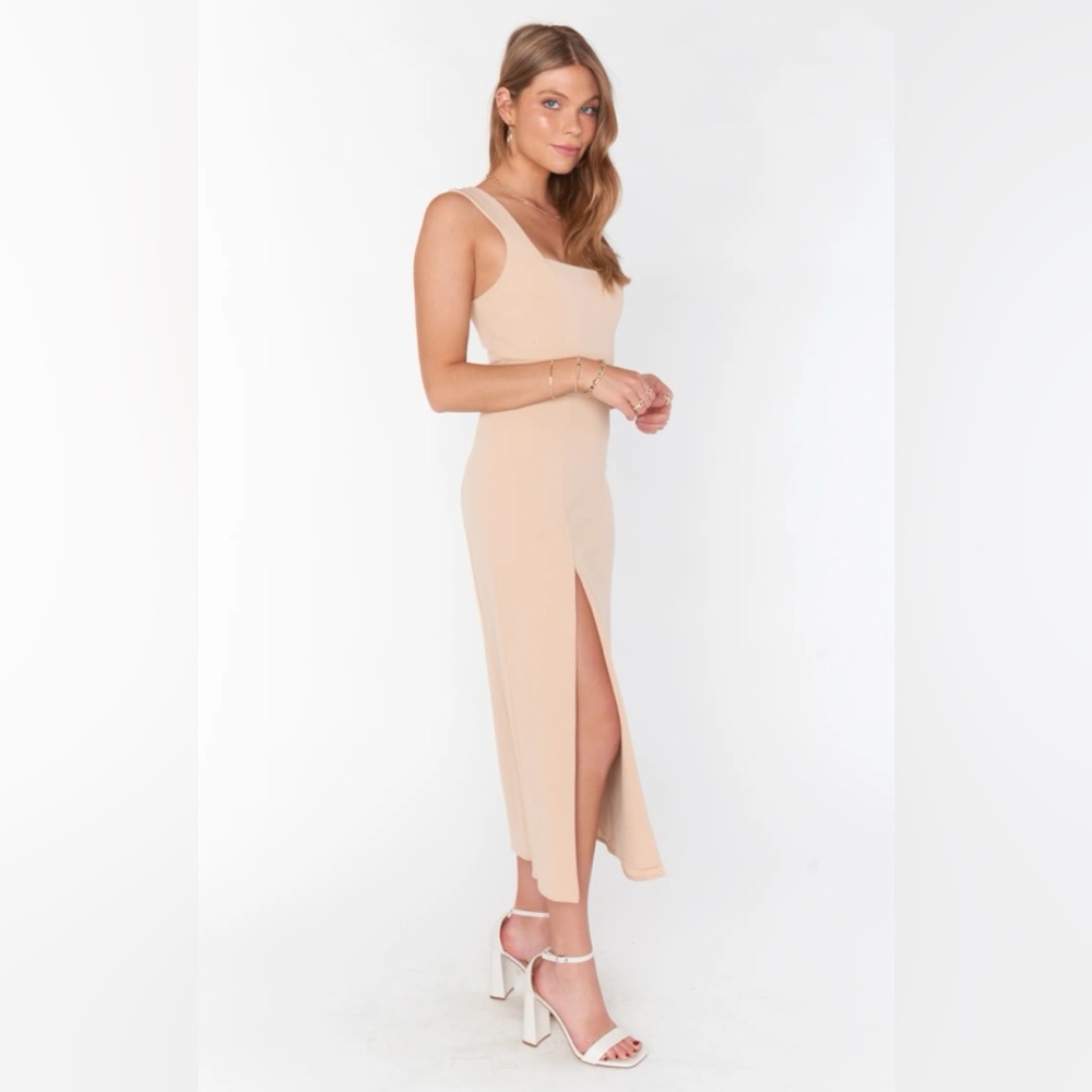 Show Me Your Mumu Eden Midi Dress in Champagne Stretch, size Medium